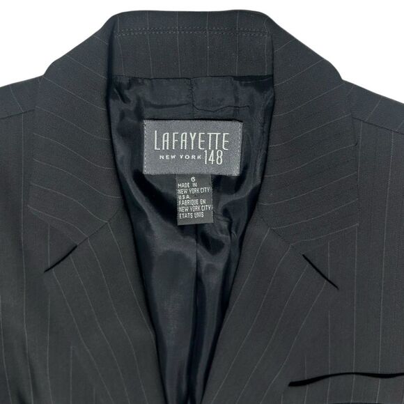 Lafayette 148 New York Black Pinstripe Blazer One Button Size 6 - Picture 2 of 9